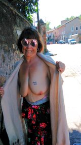 My Wife Showing Her Big Naked TiTs and Nipples on the Appian Way in Rome.jpg